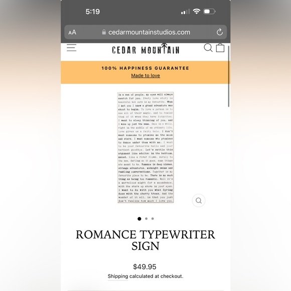 Original “Romance” Typewriter Sign by Cedar Mountain Studios. - Picture 2 of 5